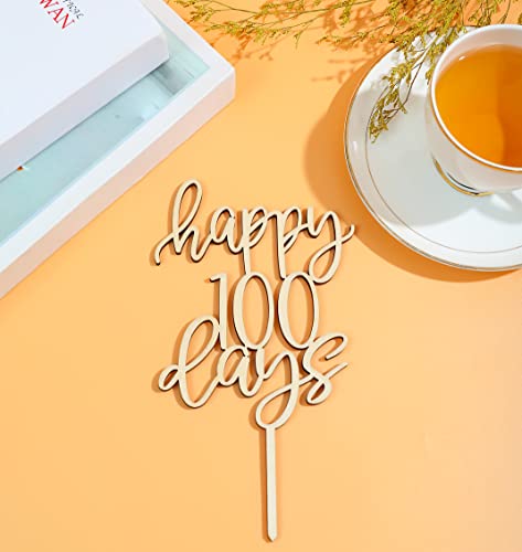 Lovenjoy Gift-Boxed Happy 100 Days Cake Topper, Baby Boy Girl One Hundred Days Party Cake Decoration, Rustic Wood #TOP5
