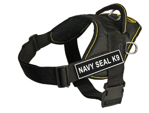 Harnais anti traction pour chien Medium réglable Navy Seal K9 noir jaune