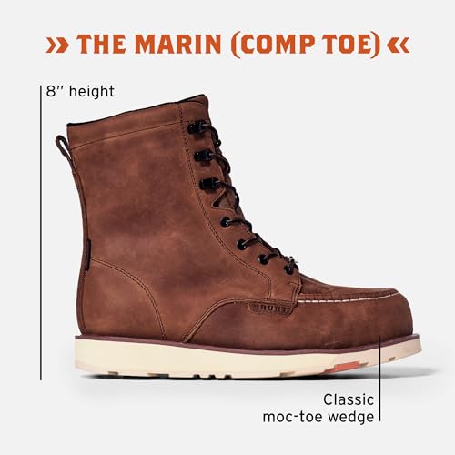 BRUNT The Marin (Comp Toe) - 8" Waterproof Safety Toe Work Boot - Electrical Hazard Rated - Slip + Oil Resistant - Adjustable Width System2