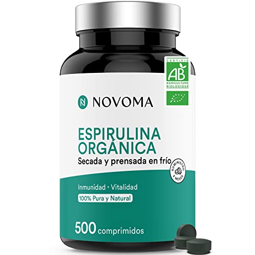 Espirulina Ecológica Pura | 500 Comprimidos de 500 mg | Rico en Proteínas, Ficocianina, Minerales y Vitaminas | Detox, Energía, Vitalidad | 100% Vegano | NOVOMA (ex Nutrivita)