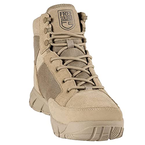 FREE SOLDIER Men's Tactical Boots 6 Inches Summer Lightweight Breathable Desert Boots with Thin Durable Fabric(Tan, 11 US)