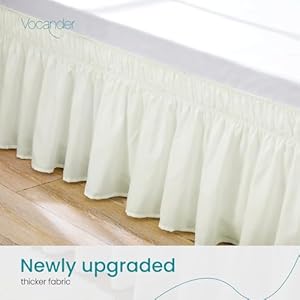 Wrap Around Ivory Queen Size Bed Skirt 14 Inch Drop Elastic Dust Ruffle Easy to Put On Solid Bedskirt Polyester Fabric Machine Washable Dryable and Ironable