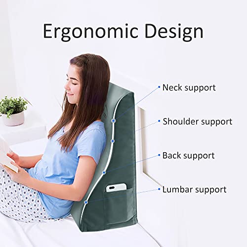 Vercart Reading Pillow Bed Foam Wedge Adult For Back Support, Bed Pillows For Sitting In Bed, Backrest Seat Cushion With Pockets, Back Pillow With Shredded, Velvet Grey 24X9X21 Inches #TOP1