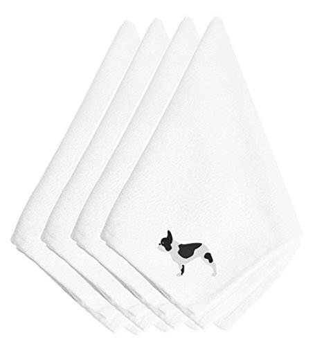 Caroline's Treasures BB3441NPKE French Bulldog Embroidered Napkins Set of 4 Napkin Cloth Washable, Soft, Durable, Table Dinner Napkins Cloth for Hotel, Lunch, Restaurant, Weddings, Parties
