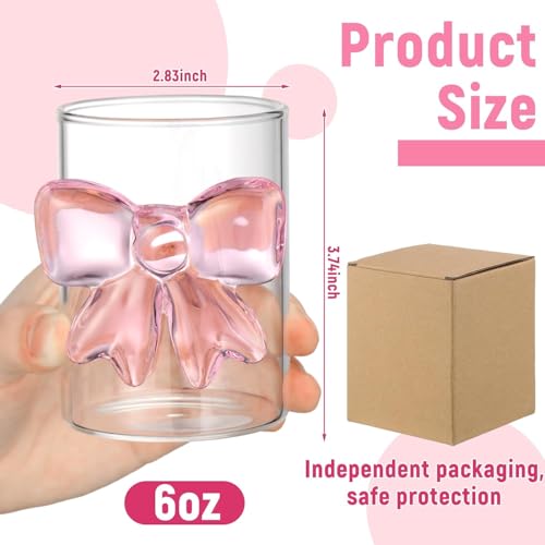 Image of FUNKYFINDS 1 Pack Pink Bow Glass Cups 300 Ml Juice Coffee Milk Mug with Cute Bow Design for Hot and Cold Beverages Cocktail Glass Cups Glassware for Women Friends Wedding Party Gift