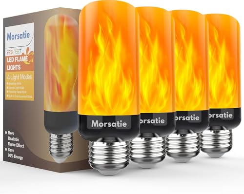 Morsatie E26 Flame Light Bulbs LED Flickering Light Bulbs with Realistic Flame Effect Fire Light Bulb for Indoor Outdoor Porch Patio Halloween Christmas Holiday Decorations 4 Pack