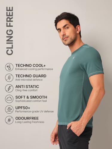 Image of TECHNOSPORT Men's Slim Fit Polyester Activewear Sports T-Shirt with Moisture-Wicking Comfort for Workout, Running & Gym