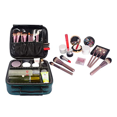 Oxytra Makeup Bag Lattice Patte Print Pu Leather Travel Cosmetic Bag For Women Girls - Cute Large Makeup Case Cosmetic Train Case Organizer With Adjustable Dividers For Cosmetics Make Up Tools (Green) #TOP2