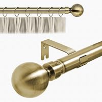 Aspire Homeware Curtain Poles Metal Plain Ball Extendable Curtain Pole 120 cm to 210 cm Antique Brass Adjustable Curtain Rod 28 mm Diameter with 60 mm Finials, Rings, Brackets, and Fittings Set