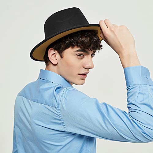 Image of jingsha Fedora Hats for Men & Women Wide Brim Fedora Felt Panama Hat Men's Dress Hats with Belt Buckle
