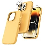 TOCOL [5 in 1 Designed for iPhone 14 Pro Case, with 2 Pack Screen Protector + 2 Pack Camera Lens Protector, Liquid Silicone Phone Case 6.1 Inch, [Anti-Scratch] [Drop Protection], Sunglow Orange