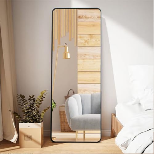 Image of VENETIAN IMAGE Elegent Full Length Mirror- Slim Frame, Modern Look- Perfect for Bedrooms, Living Rooms, & Entrences (Black /Gold /Siver) (Black, 160 x 50 Cm)