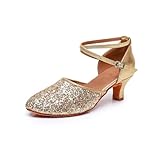 Rosefinch Women's Professional Latin Dance Shoes Satin Salsa Ballroom Wedding Dancing Shoes Gold 2 Inch