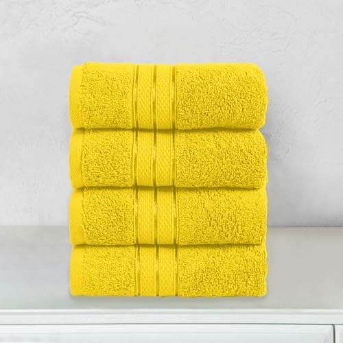 Image of Elegant Comfort Three Line Popcorn Towel Set for Bathroom 16 x 28 inches, Premium Hotel Quality 4-Pack Hand Towels, 100% Turkish Cotton, Soft and Durable, Quick Dry and Highly Absorbent, Yellow