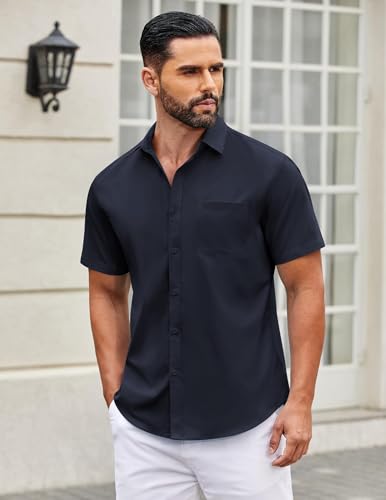 Image of COOFANDY Mens Short Sleeve Casual Button Down Shirts Summer Untucked Dress Shirts with Pocket