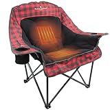 Black Sierra Heated Fleece Camping Chair for Adults, Oversized Outdoor Seat with Plush Padding, Supports 400lbs, Cup Holders and Carry Bag, Heavy Duty Folding Chair for Tailgating or Patio