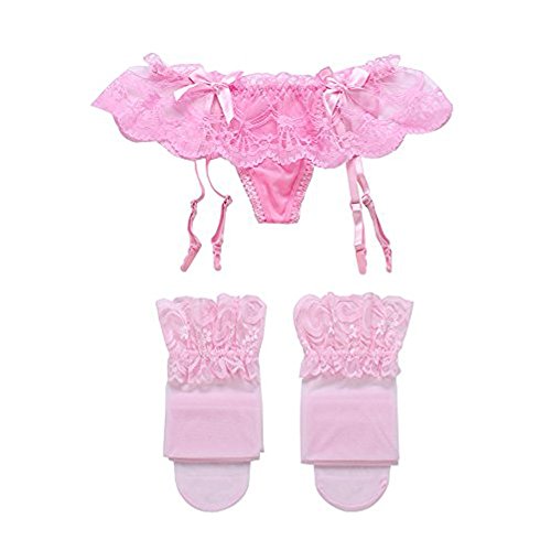 Womens Sexy Lace Garter Belts with Panties and High Thigh Stockings Sets Sexy Lingerie (4Pack)