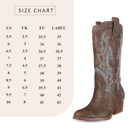 Image of AOSPHIRAYLIAN Cowboy Boots for Women Retro Pointed Toe Pull On Block Chunky Heel Glitter Sparkly Metallic Embroidecamel Country Concert Outfits Calf Western Cowgirl Boots