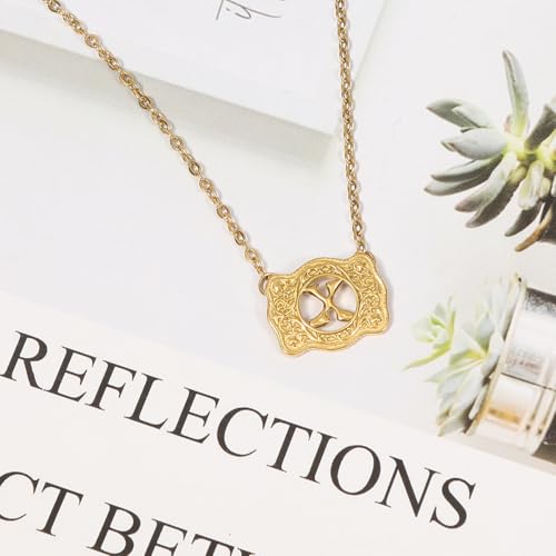 14K Gold Belt Buckle Necklace Western Style Initial Letter Pendant Necklace, Decorative Belt Buckle Frame Design