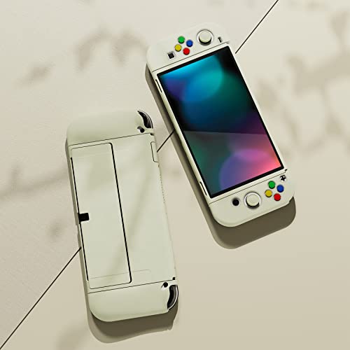 PlayVital Ochronny do Nintendo Switch OLED,Miękkie Etui TPU Slim na Switch OLED Konsolą,ZealProtect Joycon Grip Cover do Switch OLED z Nakładki na Kciuki&Przyciski Kierunkowe ABXY-Żółty Antyczny