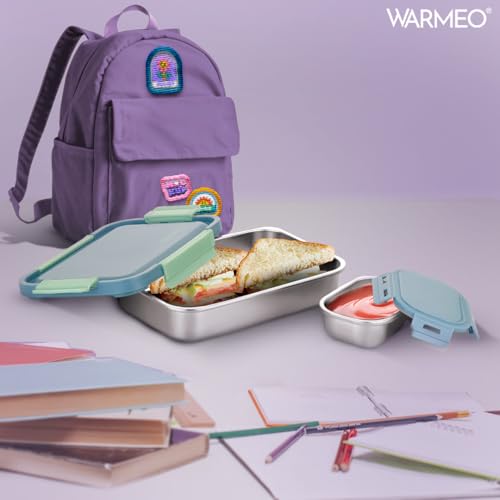 Buy WARMEO Carnival Stainless Steel Airtight Leak-Proof Lunch Box, Light Weight, Easy to Clean, Perfect for Office, School, Picnic & Travelling, Set of 2 (800ml+150ml) Blue & Mint Online at Low Prices in India - Amazon.in - Image 6
