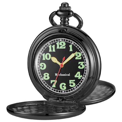 Whodoit Black Double Open Stainless Steel Men's Mechanical Pocket Watch,