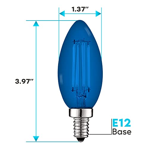 Luxrite E12 Led Filament Blue Light Bulb, 4.5W (40W Equivalent), Colored Glass Candelabra Bulb, Ul Listed, E12 Base, Indoor Outdoor, Porch, Decoration, Party, Holiday, Event, Home Lighting (2 Pack) #TOP2
