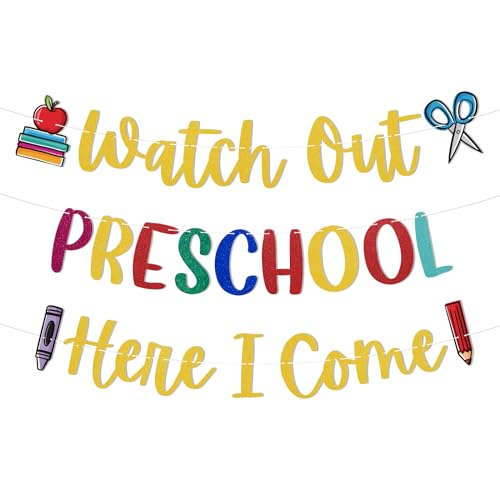 Watch Out Preschool Here I Come Banner -First Day of Preschool Classroom Decorations First Day of School Banner Welcome to Preschool Party Decorations