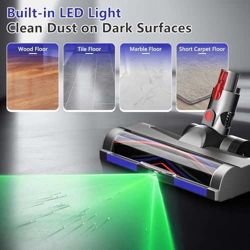 Image of LED Green Light Vacuum Head Replacement for Dy-son V7 V8 V10 V11 V15 Cordless Vacuum Cleaner, Quick Release Head Attachments with 2 Pack Anti-Tangle & Soft Motorhead Roller Brushes