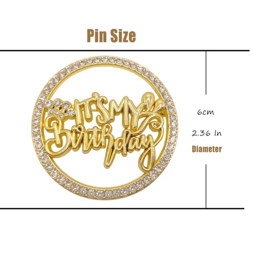 Birthday Brooch Pin It's My Birthday Pin for Women Metal Pin Rhinestone Queen Crown Brooch Pins for Women Girls Round Buckle Brooch for Wedding Party Birthday2