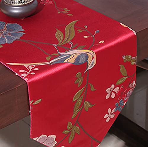 Chemin de table rouge polyester brodé décoration table 33x210 - 5