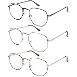 DOOViC 3 Pack Fashion Metal Frame Reading Glasses Blue Light Blocking Anti Eyestrain Spring Hinge Computer Readers for Women Men 1.25 Strength