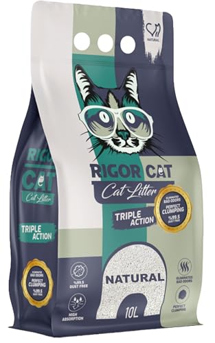 Lettiera per gatti in bentonite ultra agglomerante di alta qualità, massimo controllo degli odori, bassa polvere, alto assorbimento per case multi gatto, naturale, 10 l