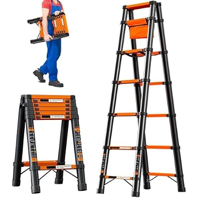 xixi-home Telescoping Ladder Aluminum Extension Ladder with Non-Slip Feet,Free to Move Telescopic Step Ladders Portable Lightweight Collapsible Ladder for Home,Work?Carbon Steel-6.5FT?