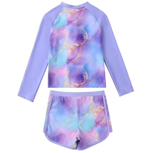 Image of Valcatch Girls Rash Guard Set 2 Piece Long Sleeve UPF 50+ Quick Dry Swimsuit with Ruffle Shorts