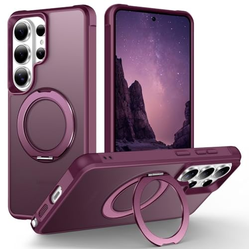 Coque Samsung S26 Plus silicone rigide bordeaux et étui avec bague de support arrière
