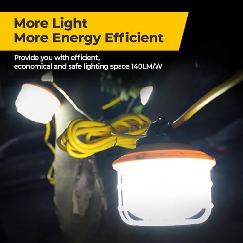 Hyanglux ES06 Outdoor Construction Led String Lights With Switch: 50Ft 75W 10500Lm Etl Certified Super Bright Industrial Temporary Lighting Hanging Ip65 Waterproof Work Light thumb #6