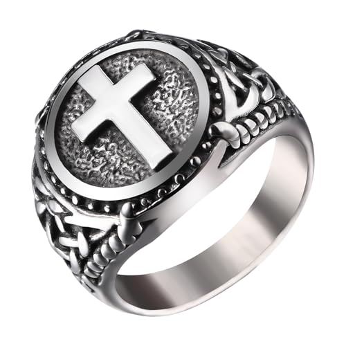 Bague de motard style celtique en acier pour homme : sceau de croix vintage