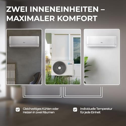 Bild 2 - Kältebringer Multisplit Klimaanlage 2 Innengeräte - 18000 BTU - 5,3 kW - Inverter Klimagerät mit Heizfunktion, WiFi und App - sehr leise & energiesparend - Kühlen, Heizen, Lüften, Entfeuchten