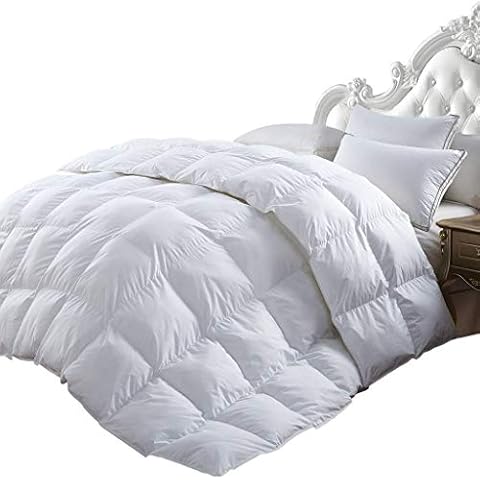 Luxurious 1200 Thread-Count King/Cal King Size Siberian Goose Down Comforter, White Solid, 100% Egyptian Cotton 750FP, 50Oz Cover