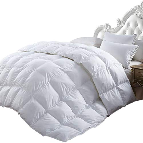 Luxurious Queen Size White Goose Down Comforter, 750 Fill Power, 50 Oz Fill Weight, 100% Egyptian Cotton, Baffle Box Design Construction