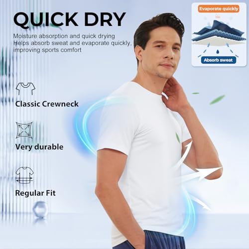 BAMBOO COOL Men's Undershirts Moisture-Wicking Crewneck T Shirts, Breathable Stretch Soft Tees for Men, 3 or 6 Pack3