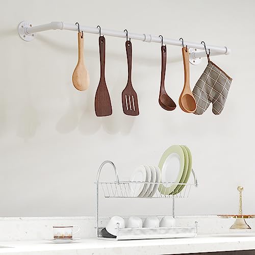 IBUYKE 94cm Kleiderstange Wandmontage 2er Set, Metall Industrial Garderobenstange Wandmontage mit 50kg Tragfähigkeit, Abnehmbare Platzsparend Wand Kleiderständer für Zuhause, Weiß TYJ001W-2