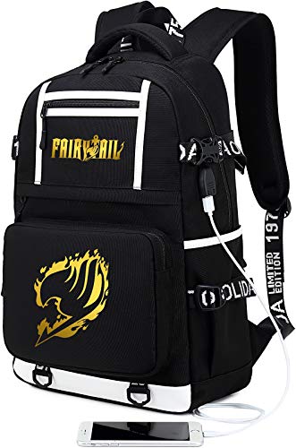 Roffatide Anime Fairy Tail Backpack For Men Gold Printed Schoolbag Laptop Backpack Large Capacity Rucksack With Usb Charging Port Black #TOP1