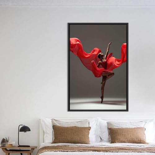 Toile ballerine rouge portrait femme africaine 50x70cm TONGYINLI