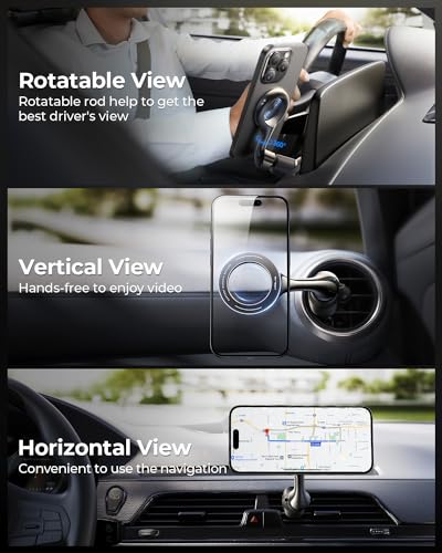 Mrglas K101 For Magsafe Car Mount With Car Charger [40 Strong Magnets] [360° Rotation] Air Vent Magnetic Cell Phone Holder [Double Metal Hook] Car Phone Mount Compatible Iphone 15 14 Pro Max Samsung S24 thumb #5