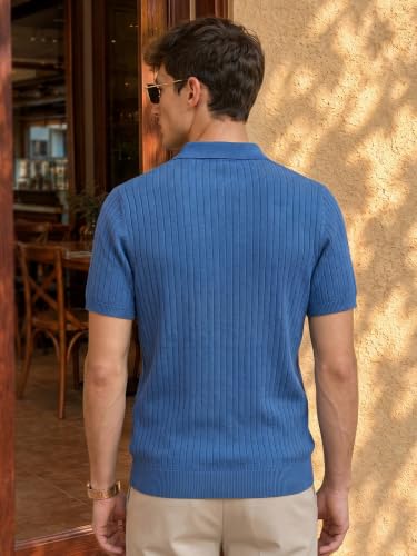 Image of Veirdo Men's Casual Ribbed Polo Collar Knit T-Shirt | Regular Fit Half Sleeve Polo for Men | Flat Knit Textured T-Shirt Perfect for Office, Party, Travel