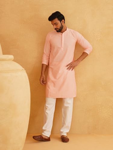 Image of SOJANYA (Since 1958 Men's Cotton Embroidered Thread Work Kurta With white churidar Pyjama