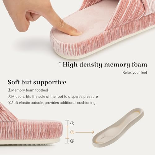 Image of Chantomoo Slippers for Women Memory Foam House Bedroom Corduroy Bow Crossbands Slipper Shoes Comfy Trendy Gift Slippers