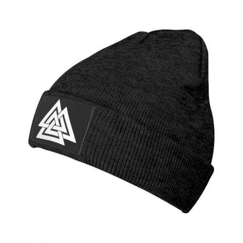 TuTaTiMANG Valknut Symbol Pagan Knit Beanie，Norse Mythology Odin Beanie，Casual Accessory, for Fishing, Running, and Camping Black